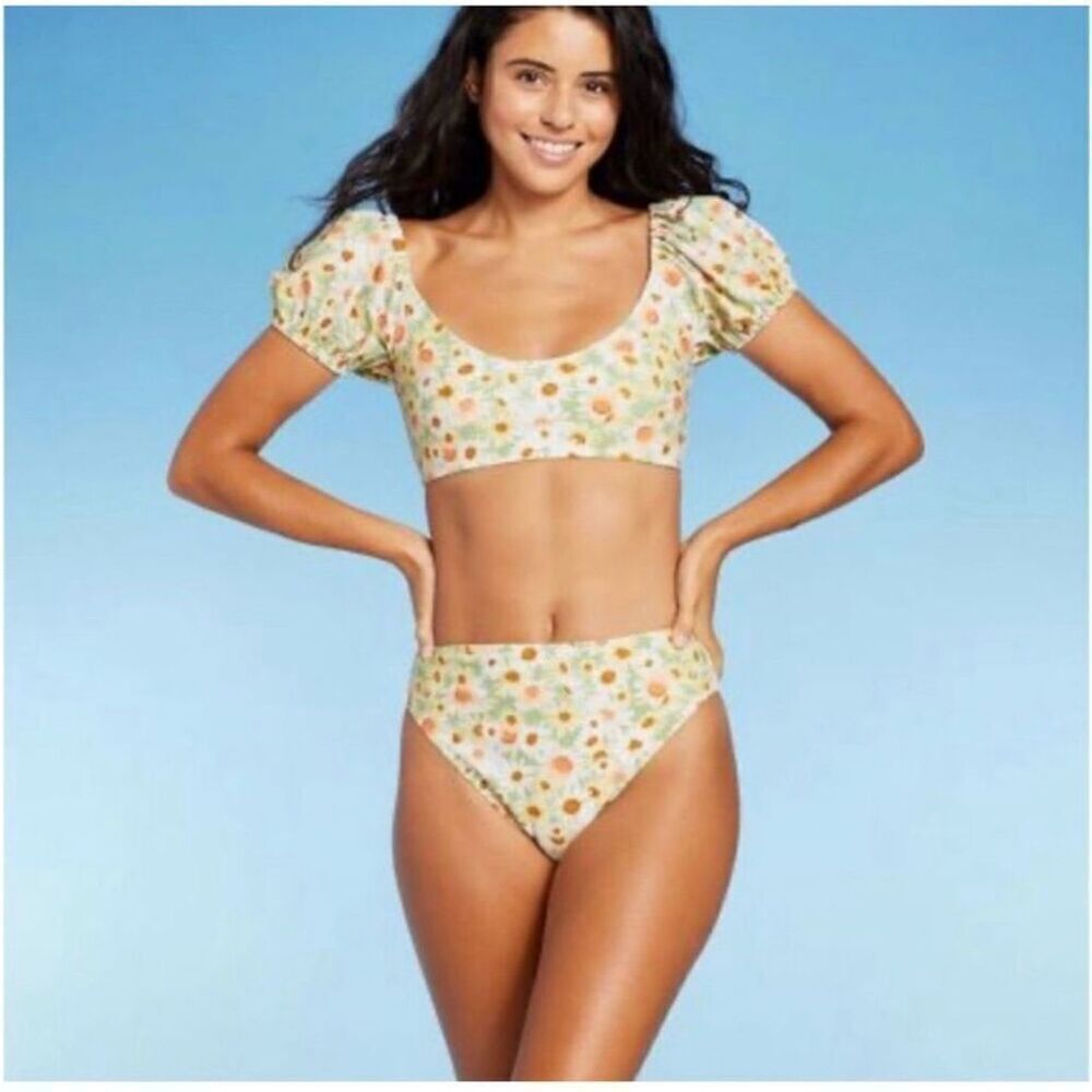 🌸 Wild Fable Yellow and Green Daisy Bikini Top Size 1X 17/18 New